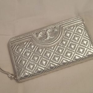 Tory Burch metallic gold Fleming quilted leather wallet